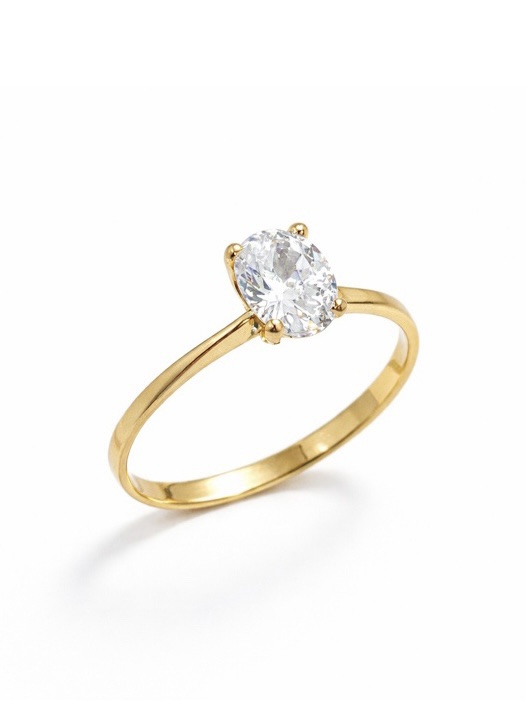 Anillo Solitario Oro 18k Circón ovalado 4 grifas