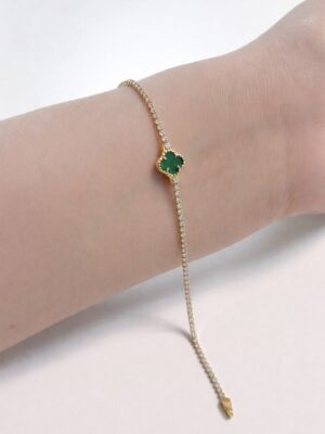 Pulsera mujer oro amarillo 18k Diseño Circón/Malaquita