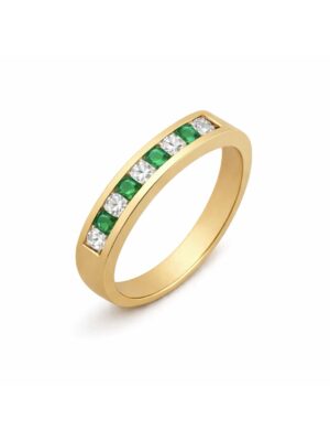 Anillo cintillo riel Oro 18k Circón/esmeralda 2,2gr